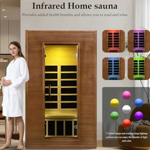 amocane Infrared Cedar Wood Sauna Room 1-2 Person with Control Panel and Bluetooth Speakers