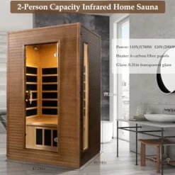 amocane Infrared Cedar Wood Sauna Room 1-2 Person with Control Panel and Bluetooth Speakers