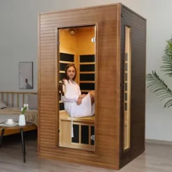 amocane Infrared Cedar Wood Sauna Room 1-2 Person with Control Panel and Bluetooth Speakers