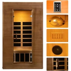 amocane Infrared Cedar Wood Sauna Room 1-2 Person with Control Panel and Bluetooth Speakers