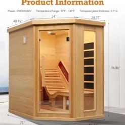 Amocane Infrared Hemlock Wooden Sauna Room with Recliner, Oxygen Bar, 1-2 Person, Left Sauna Room