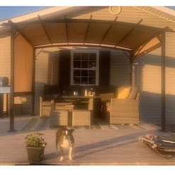 ANTSKU 12′ x 9′ Outdoor Pergola with Retractable Canopy Black Beige