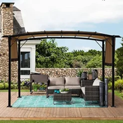 ANTSKU 12′ x 9′ Outdoor Pergola with Retractable Canopy Black Beige