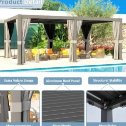 Aoxun Louvered Pergola 12′ x 20′ Outdoor Aluminum with Adjustable Roof Gray