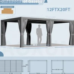 Aoxun Louvered Pergola 12′ x 20′ Outdoor Aluminum with Adjustable Roof Gray