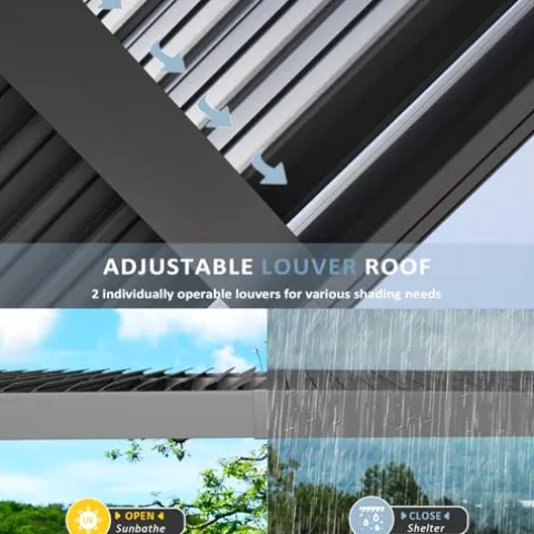 Aoxun Louvered Pergola 12′ x 20′ Outdoor Aluminum with Adjustable Roof Gray