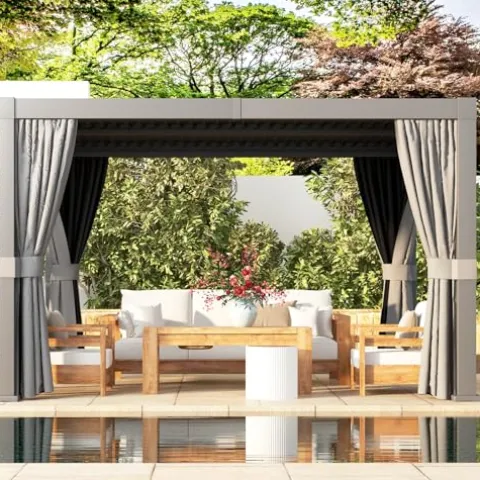 Aoxun Louvered Pergola 10x12ft Outdoor Aluminum Adjustable Roof Gray