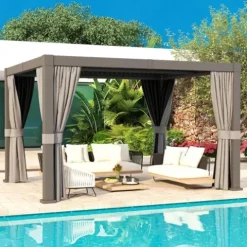 Aoxun Louvered Pergola 10x12ft Outdoor Aluminum Adjustable Roof Gray