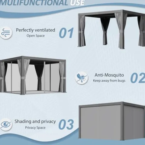 Aoxun Louvered Pergola 10x12ft Outdoor Aluminum Adjustable Roof Gray