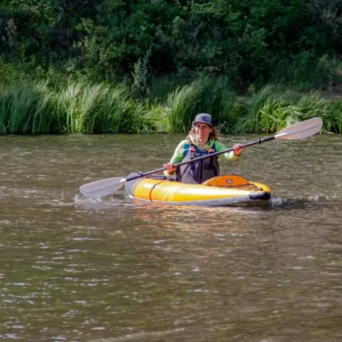 AQUAGLIDE Deschutes 110 Inflatable Kayak 1 Person Orange Black