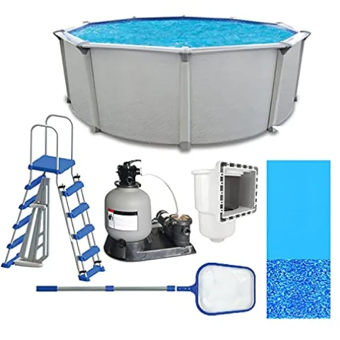 Aquarian Fuzion 24 Ft x 52 in Round Above Ground Swimming Pool Backyard Framed Pool Kit Gray