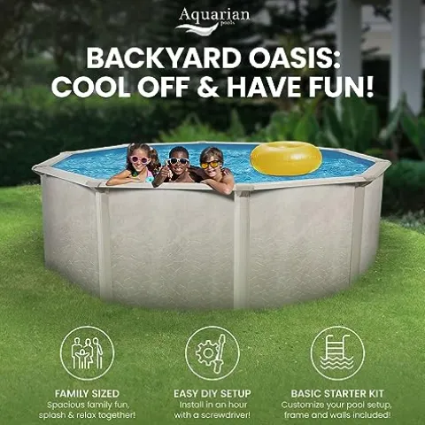 Aquarian Phoenix Round Steel Frame Above Ground Swimming Pool Gray