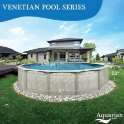 Aquarian Pools Round Steel Above Ground Swimming Pool Khaki