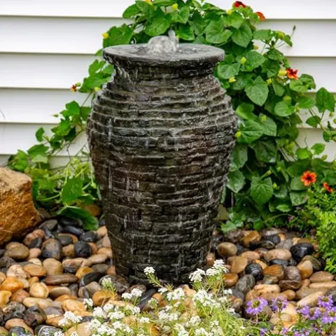 Aquascape 24 Inch Stacked Urn Kit Outdoor Fountain Slate Gray