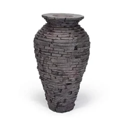 Aquascape Stacked Slate Urn Fountain Kit with Pump and Basin 32 Inches Tall Gray