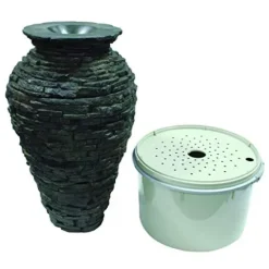 Aquascape Stacked Slate Urn Fountain Kit with Pump and Basin 32 Inches Tall Gray