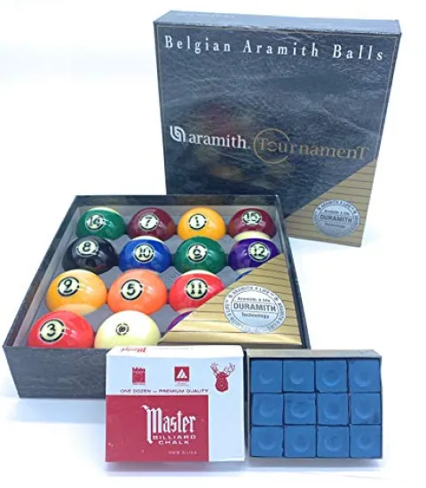 Aramith Tournament Pool Balls Set – 2-1/4″ Diameter Pro Quality – Free 12 Pack of Master Chalk