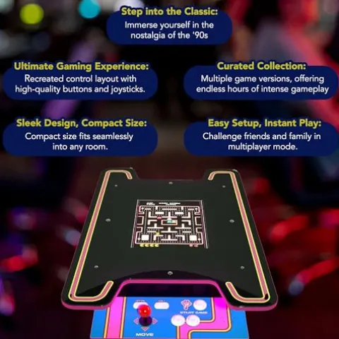 ARCADE1UP Ms. PAC-MAN Head-to-Head Arcade Table 12 Games Multiplayer Control Panel 17-Inch Color LCD Screen Black Series