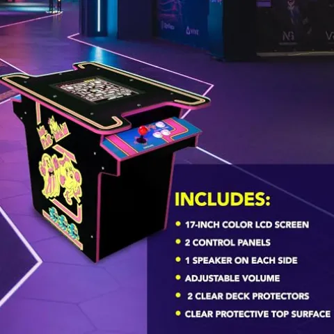 ARCADE1UP Ms. PAC-MAN Head-to-Head Arcade Table 12 Games Multiplayer Control Panel 17-Inch Color LCD Screen Black Series