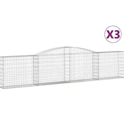 Arched Gabion Baskets 3 pcs 157.5″x11.8″x31.5″/39.4″ Galvanized Iron for Outdoor Plants White Black Other