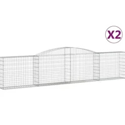 Arched Gabion Baskets 2 pcs 157.5″x11.8″x31.5″/39.4″ Galvanized Iron for Outdoor Plants White Black