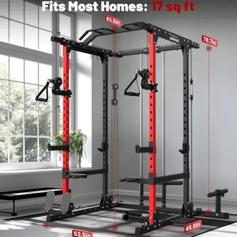 ARMAC 1500lbs Multi-Function Power Rack with Adjustable Cable Crossover Black+Red 01
