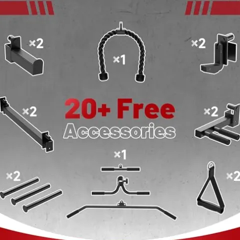 ARMAC 1500lbs Multi-Function Power Rack with Adjustable Cable Crossover Black+Red 01