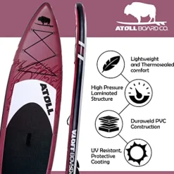 Atoll Inflatable Paddle Board with Premium SUP Accessories – 11ft Burgundy