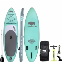 Atoll Inflatable Paddle Board with Premium SUP Stand Up Paddle Board Accessories & Back Pack, Non-Slip Comfort Deck Aqua Marine