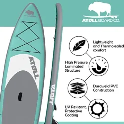 Atoll Inflatable Paddle Board with Premium SUP Stand Up Paddle Board Accessories & Back Pack, Non-Slip Comfort Deck Aqua Marine