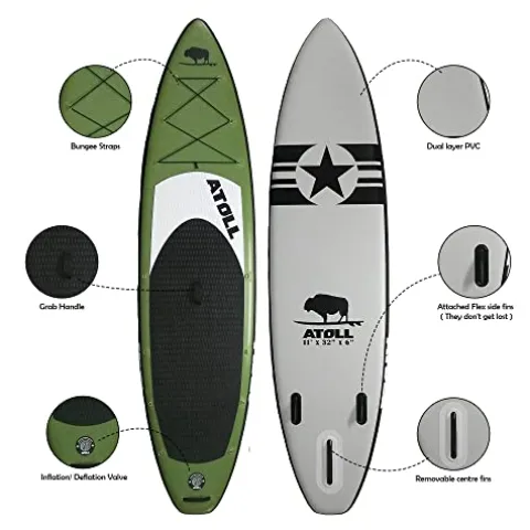 Atoll Inflatable Stand Up Paddle Board 11 Feet Army Green