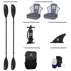 Avalanche 2-Person Voyager Inflatable Kayak Set Blue Green