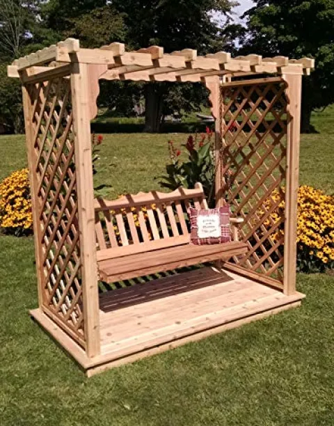 Backyard Crafts Amish-Made Covington Style Cedar Arbor with Deck & Swing 6′ Wide Unfinished