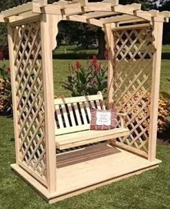 Backyard Crafts Amish-Made Jamesport Style Pine Arbor with Deck & Swing 5′ Wide Unfinished