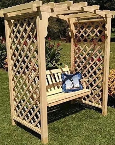 Backyard Crafts Amish-Made Jamesport Style Pine Arbor with Swing 6′ Wide Cedar Stain