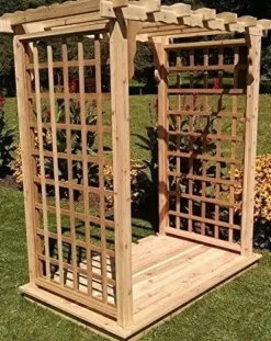 Backyard Crafts Amish-Made Lexington Style Cedar Arbor with Deck 4′ Wide Walkthrough Mushroom Stain