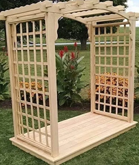 Backyard Crafts Amish-Made Cambridge Style Cedar Arbor 4′ Wide Walkthrough Linden Leaf Stain
