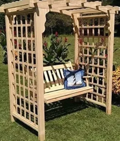 Backyard Crafts Amish-Made Cambridge Style Cedar Arbor with Swing 5′ Wide Mushroom Stain