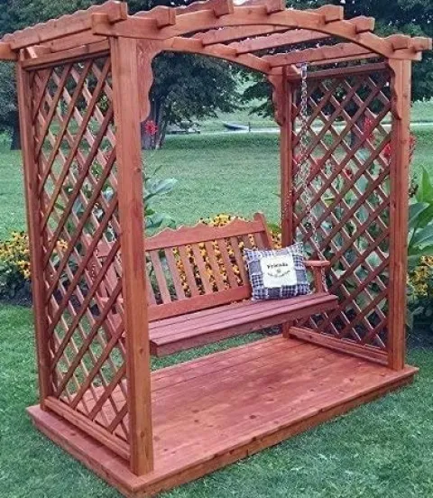 Backyard Crafts Amish-Made Jamesport Style Cedar Arbor with Deck & Swing 5′ Wide Gray Stain