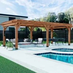 Backyard Discovery Beaumont 24′ x 12′ Cedar Wood Pergola Kit Light Brown