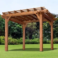 Backyard Discovery Beaumont 10′ x 10′ Cedar Wood Pergola Kit Light Brown