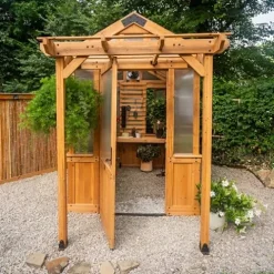 Backyard Discovery Bellerose 9′ x 6′ Cedar Wood Greenhouse Kit Light Brown