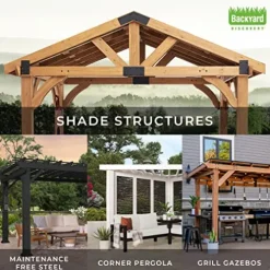 Backyard Discovery Brockton 14′ x 10′ Modern Cedar Wood Pergola Kit Dark Walnut