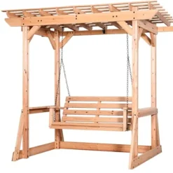Backyard Discovery Callahan Cedar Wood Outdoor Pergola Swing Bench Light Brown