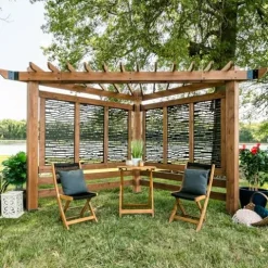 Backyard Discovery Verona 12′ x 8′ Cedar Wood Cabana Corner Pergola Without Furniture