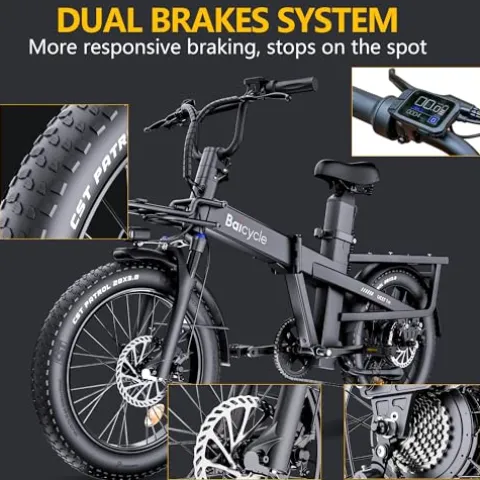 Baicycle Folding Electric Bike 62-Mile Range 48V Removable Battery 20-Inch Fat Tire Grey