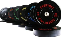 BalanceFrom Color Coded Olympic Bumper Plate Set with Barbell 370LB Black