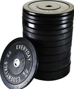 BalanceFrom Color Coded Olympic Bumper Plate Set with Barbell 370LB Black