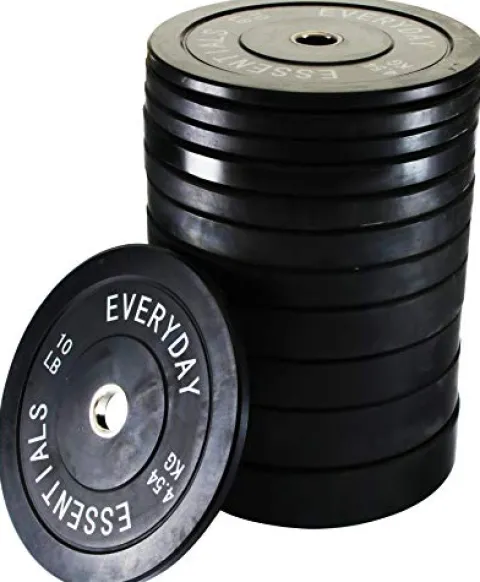 BalanceFrom Color Coded Olympic Bumper Plate Set with Barbell 370LB Black