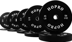 BalanceFrom HoPro Olympic Bumper Plate Weight Plate with Steel Hub, Pairs or Sets, Black Style #2